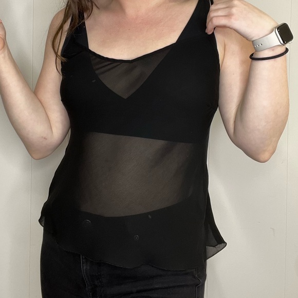Y2K Sheer Black Cami Sleeveless Tank Top Size Medium - Picture 11 of 11